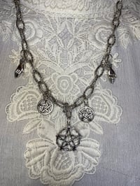 Image 1 of Silver Toned Witch Necklace with Pentagrams by Ugly Shyla 