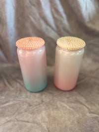 Image 3 of 16oz Ombre Shimmer Glass can with Bling lid 