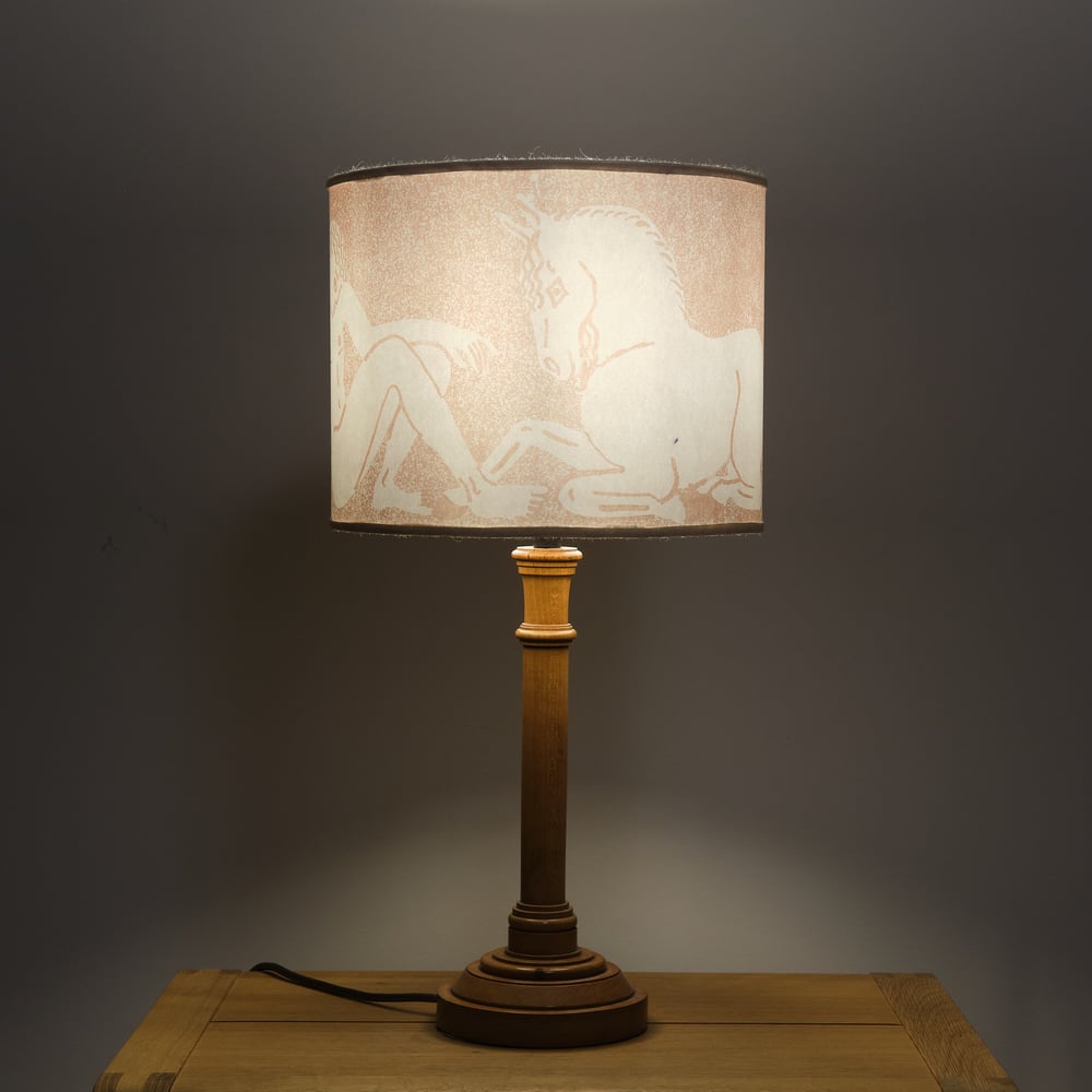 Man, horse, woman, lion lampshade - paper, pinky-hazel