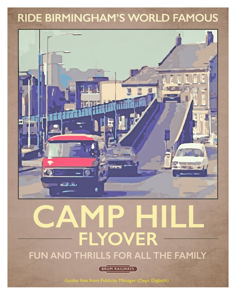 Camp Hill Flyover Birmingham vintage railways travel poster | Draw My City