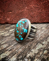 Image 1 of WL&A Handmade Heavy Ingot Earth Collection Royston Spotted Ocean Blue Ring - Size 10