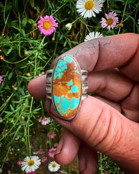 Image 2 of WL&A Handmade Heavy Ingot Earth Collection Royston Teal Desert Mirage Ring - Size 10
