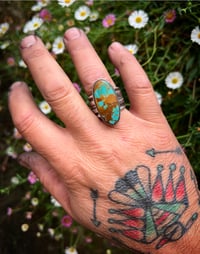 Image 3 of WL&A Handmade Heavy Ingot Earth Collection Royston Teal Desert Mirage Ring - Size 10