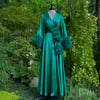 Emerald Green  Marabou-cuffed "Beverly" Dressing Gown 