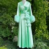 Mint Marabou-Cuffed "Beverly" Dressing Gown 