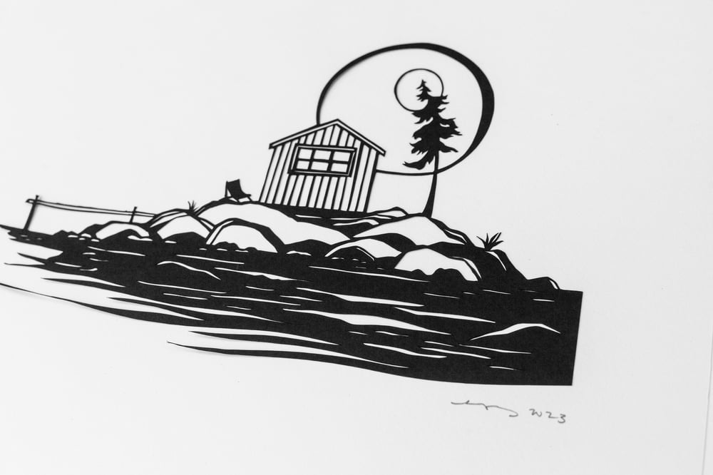 Image of Island Cabin {Original Papercut - 16x16"}