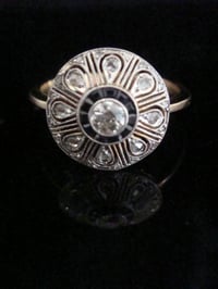 Image 1 of French Art Deco Platinum 18ct sapphire and old cut rose cut diamond pave ring