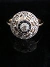 French Art Deco Platinum 18ct sapphire and old cut rose cut diamond pave ring