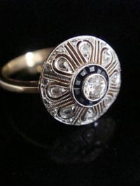 Image 2 of French Art Deco Platinum 18ct sapphire and old cut rose cut diamond pave ring