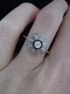 French Art Deco Platinum 18ct sapphire and old cut rose cut diamond pave ring