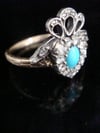 Georgian Victorian 15ct silver old rose cut diamond turquoise heart bow ring