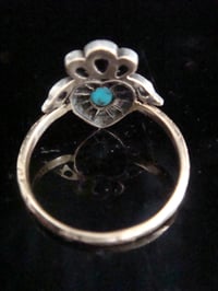 Image 4 of Georgian Victorian 15ct silver old rose cut diamond turquoise heart bow ring