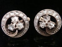 Image 1 of French 18ct yellow gold Art Nouveau rose cut diamond 3 leaf clover stud earrings