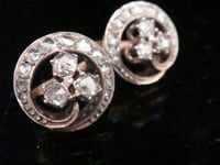Image 3 of French 18ct yellow gold Art Nouveau rose cut diamond 3 leaf clover stud earrings