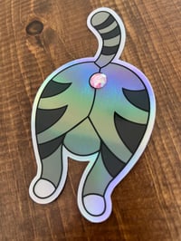 Image 1 of Grey Tabby Butthole Sticker (Large) - Holographic 3D