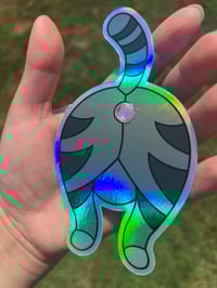 Image 2 of Grey Tabby Butthole Sticker (Large) - Holographic 3D
