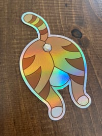 Image 3 of Orange Tabby Butthole Sticker - Holographic 3D 
