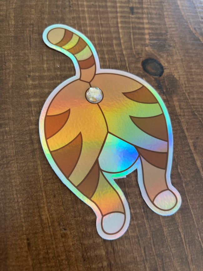 Orange Tabby Butthole Sticker - Holographic 3D 