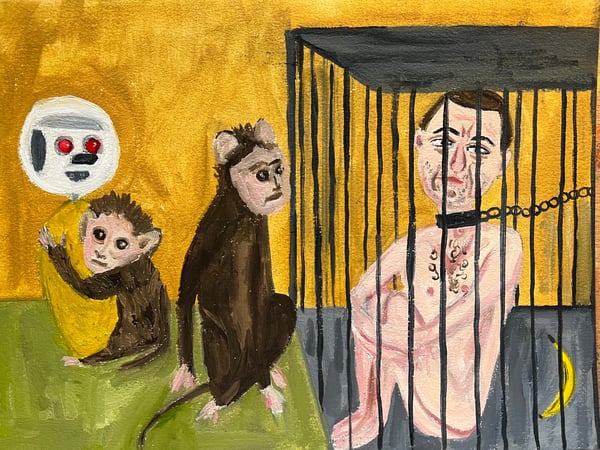 Image of Karma finds Harry Harlow.   original oil painting