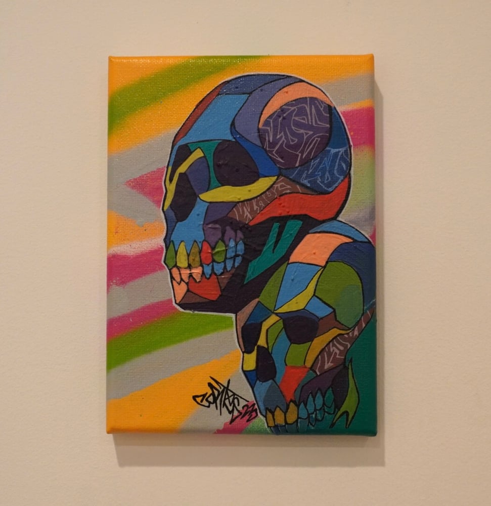 Image of Original Art, " PRISMASKULL 1" Acrylic and spraypaint in Canvas 