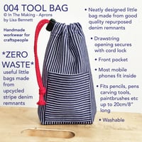 Image 2 of NEW! Compact Drawstring Bag for Tools, Phone, Small Storage. Denim Stripe 004