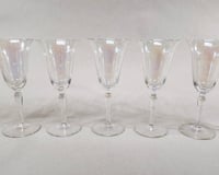 Image 1 of Set (12) Vintage Hand Blown Iridescent Luster Tulip Wine Glasses 1930s