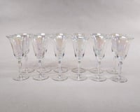 Image 4 of Set (12) Vintage Hand Blown Iridescent Luster Tulip Wine Glasses 1930s