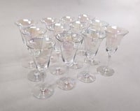 Image 5 of Set (12) Vintage Hand Blown Iridescent Luster Tulip Wine Glasses 1930s