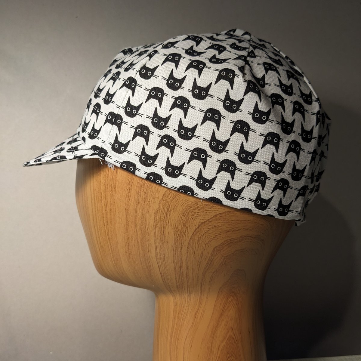Cotton cycling cap black and white cats Johnson Stitchworks