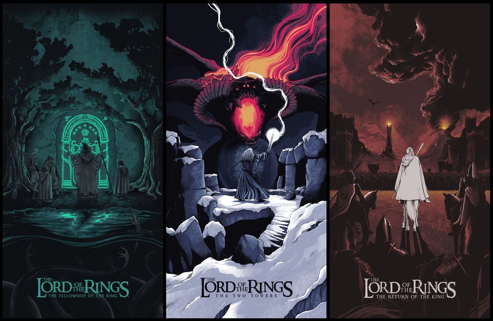 Lord Of The Rings - 18x36" (set of 3) Screenprints - Glow In The Dark