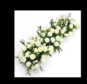 Image of Wedding stage design 3 set arch , greenery backdrop and flowers  