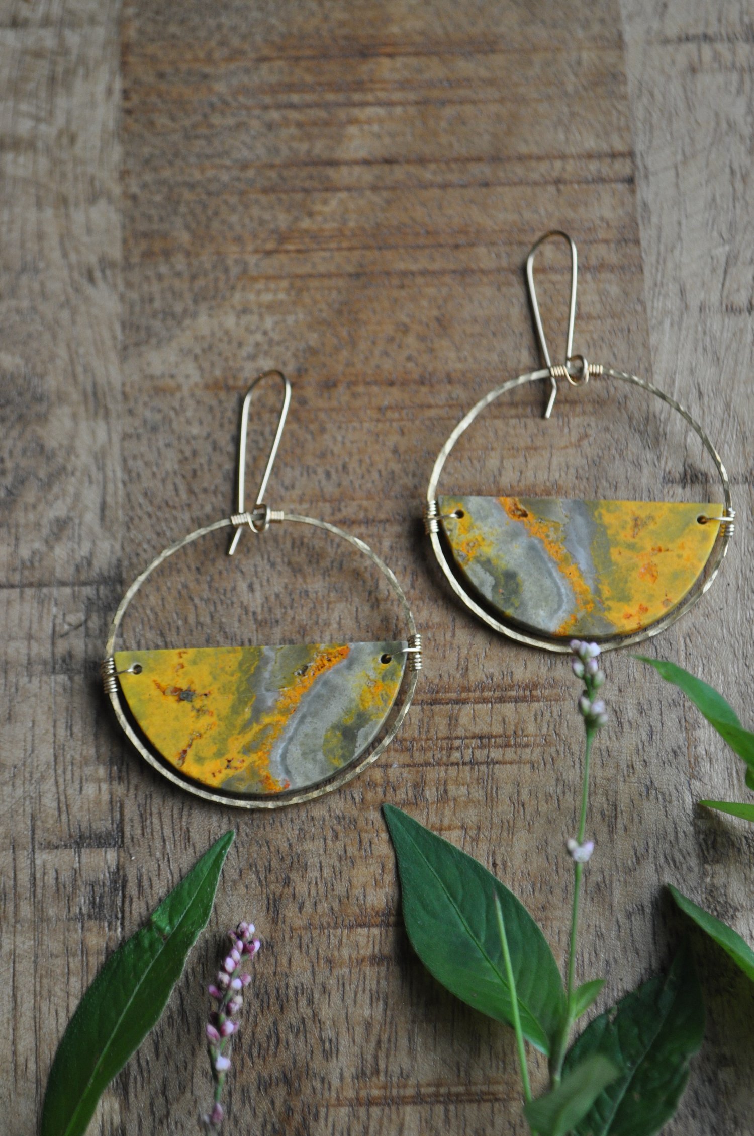 Image of OOAK Bumble Bee Jasper Semi-Circle Hoops (Item BB3)