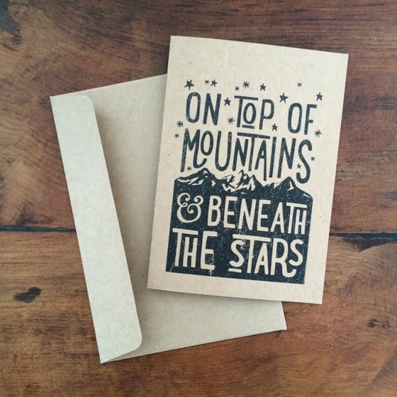 Image of A6 KRAFT GREETING CARD - On top of mountains