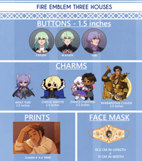 Image 1 of FE3H Buttons, Charms, Face Mask, and Prints