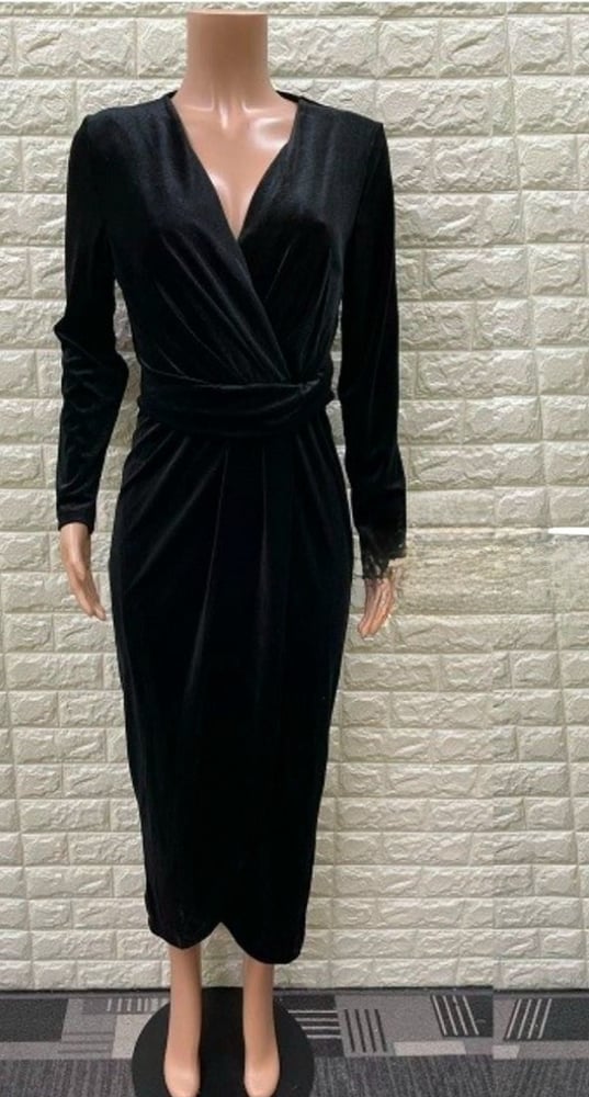 Image of Velvet Luxe Wrap Dress. Black. By Dreamhouse fashion