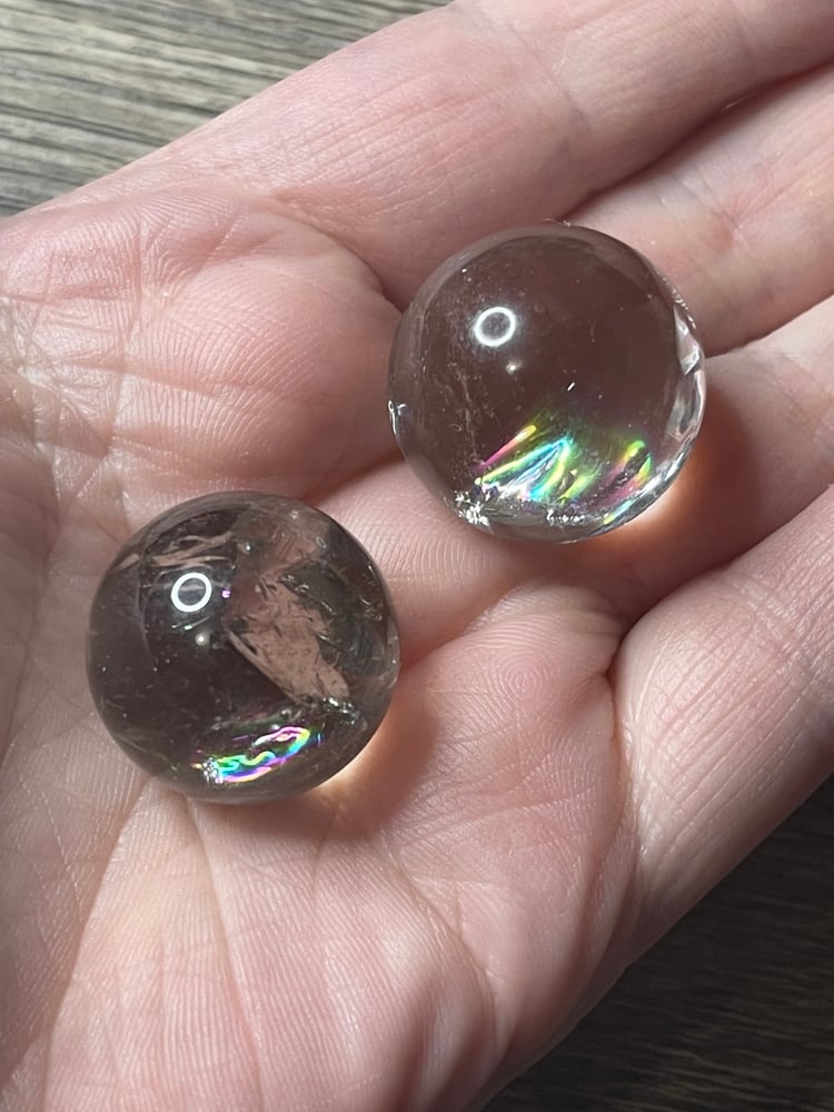 Image of Smoky and clear quartz small spheres