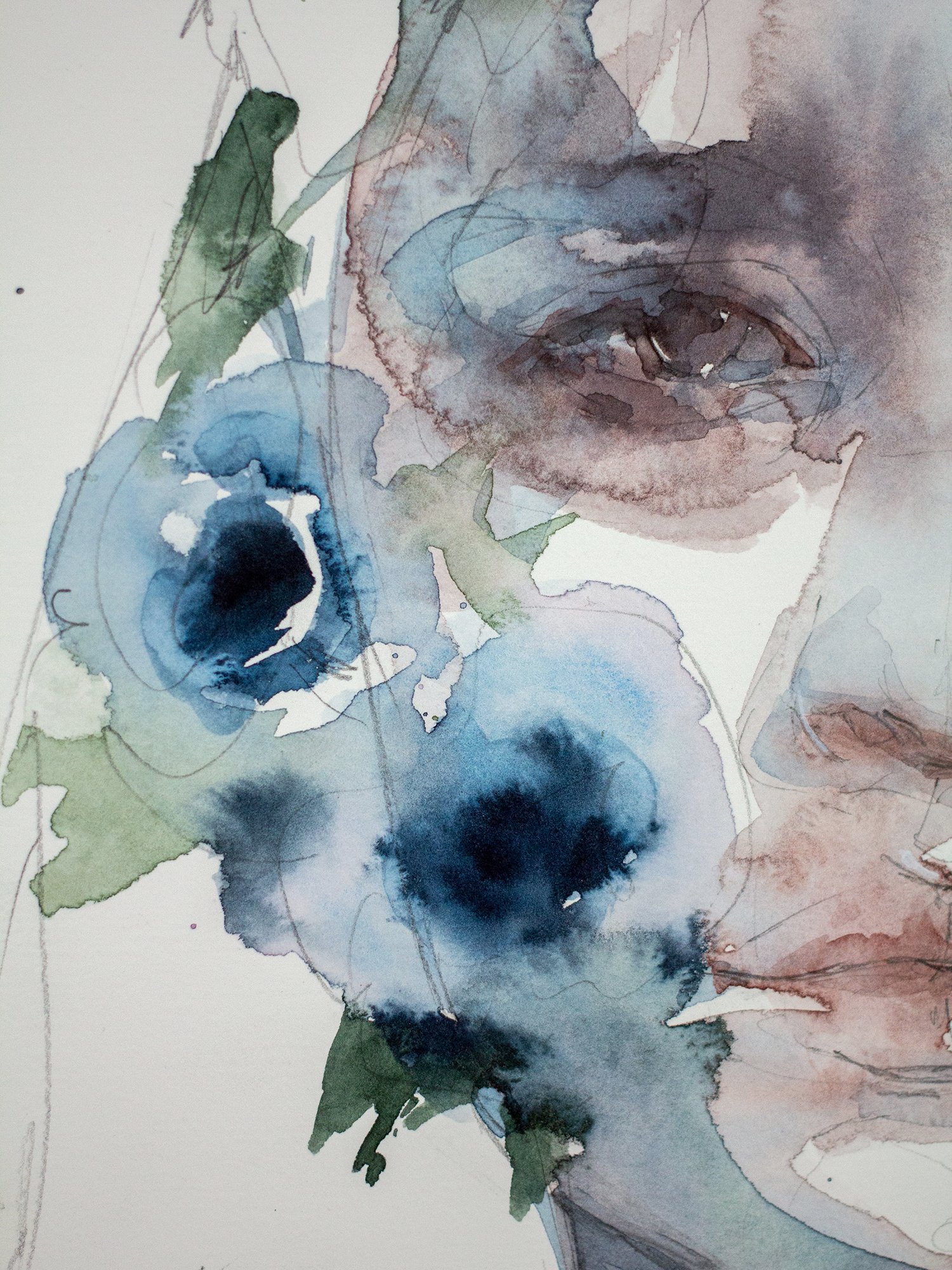 Agnes-Cecile indigo flowers (28x38 cm)