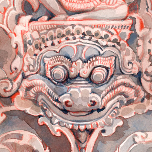 Image of Original Painting - "Détail du Temple Banteay Srei" - Cambodge - 30x40 cm