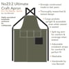 Ultimate Makers Apron - Split Leg, Adjustable Crossback, Cargo Pockets, Tough Canvas. Green No23