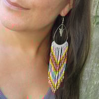 Image 4 of Colorful Southwestern Fringe Earrings with Arrowhead Charms