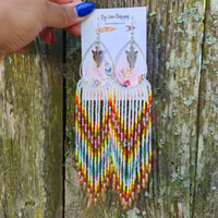 Image 3 of Colorful Southwestern Fringe Earrings with Arrowhead Charms