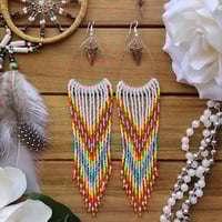 Image 1 of Colorful Southwestern Fringe Earrings with Arrowhead Charms
