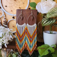 Image 2 of Colorful Southwestern Fringe Earrings with Arrowhead Charms