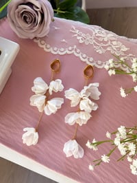 Image 4 of Oversized White Flower Dangles (Gold)