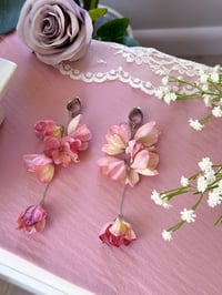 Image 3 of Oversized Blush Pink Flower Dangles (Silver)