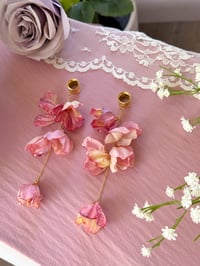Image 2 of Oversized Blush Pink Flower Dangles (Gold)
