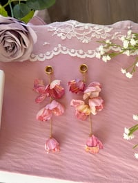 Image 3 of Oversized Blush Pink Flower Dangles (Gold)