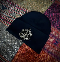 Image 2 of Black & Gold Embroidered Beanie