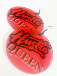 Image 1 of Red, Hustle Queen, Handmade jewelry, Custom, Dangling Earrings