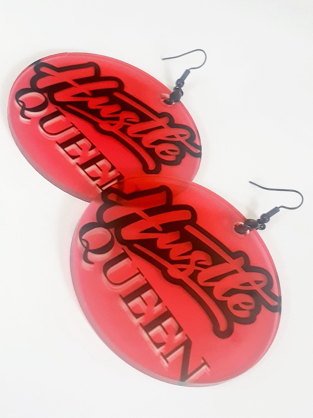 Image of Red, Hustle Queen, Handmade jewelry, Custom, Dangling Earrings